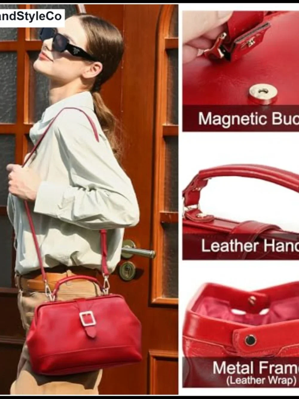 Full Grain Leather Doctor Bag Purse Women Top Handle Vintage Handbag Shoulder